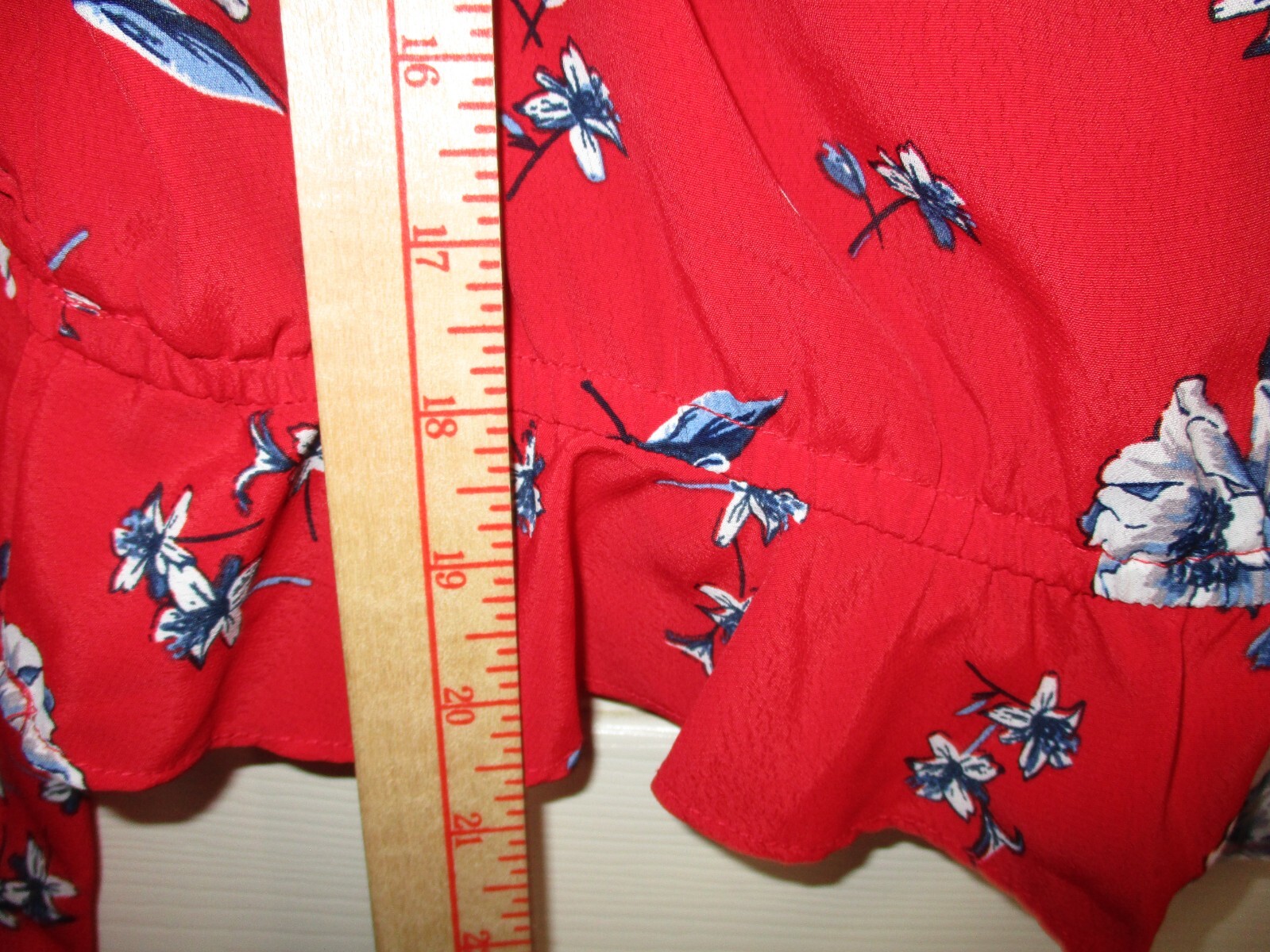 Divided by H&M Red Floral Boho Peasant Long Sleeve Ruffle Surplice Top -12