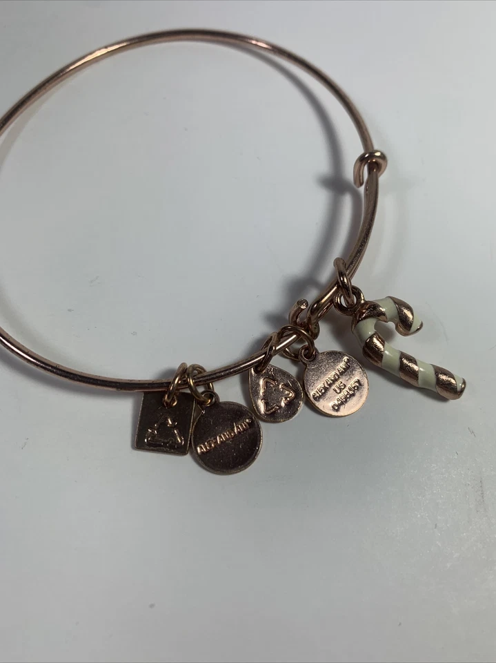 Pulsera Alex and Ani Navidad Bastón de Caramelo Esmalte Dije Tono Oro Rosa Foto 4 de 4