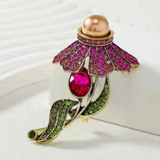 Vintage Colorful Floral Brooch Crystal Pearls Luxury Pin Women's Accessories