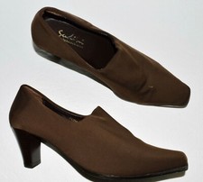 SUDINI SIZE 7.5 M BROWN STRETCH FABRIC PUMPS HEELS SHOES EXCELLENT