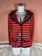CAbi Womens Striped Yacht Club Blazer Jacket Size S Red Navy Nautical Style 224