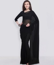 Solid/Plain Bollywood Georgette Saree  Black 