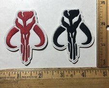 2 Star Wars Mandalorian Iron On Patches Boba Fett Bounty Hunter Mythosaur Skull
