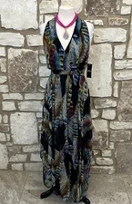 MSK Pleated Halter Blouson Maxi Gown Dress Sz 12 Dress Multicolor NWT