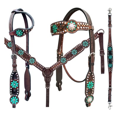 BE Bar H Equine Genuine Western American Leather Horse Premium Headstall &