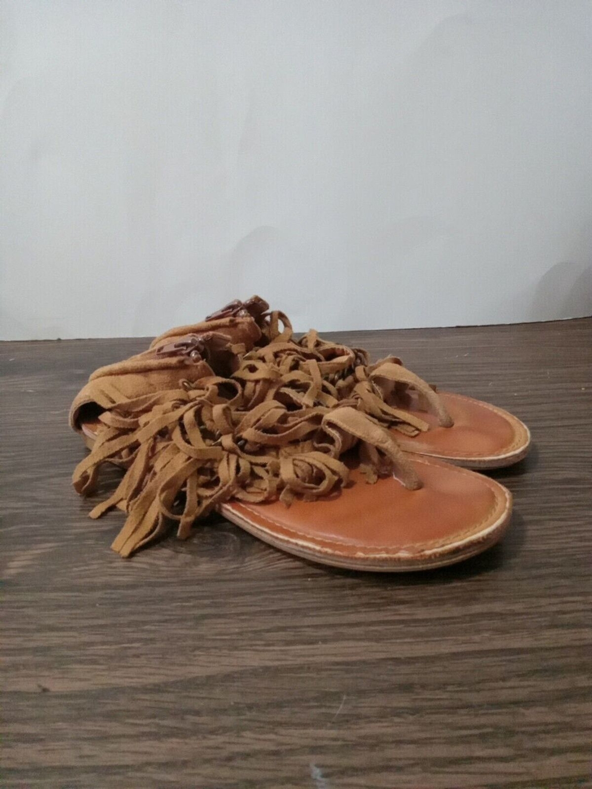 APL sandali donna non classificati misura 6 5 marroni frange cinturino alla caviglia zip dietro