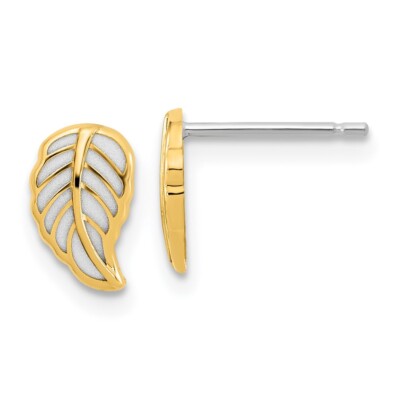 8.75mm 14K Two-tone Gold Leaf Post Earrings
