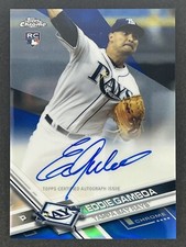 2017 Topps Chrome Eddie Gamboa Blue Refractor Auto 97/150 #RA-EG Rookie RC Rays