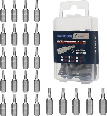 T10 Screwdriver Bit Set Torx Bits T10 1/4'' Hexagon Bit Length 1'' 25 Pack