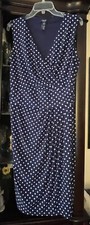 Chaps Navy Blue Dress With Polka Dots Size L