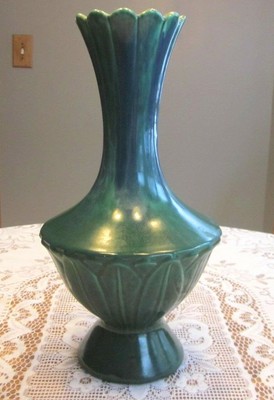 Vintage Royal Haeger Art Pottery Vase Usa Green With Blue 14 Mid