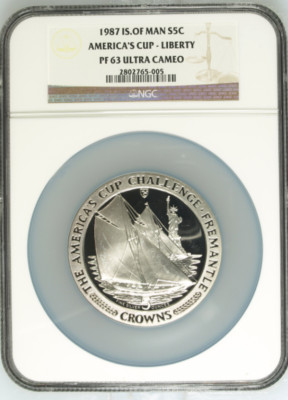 1987 Isle of Man Silver 5oz America's Cup - Liberty NGC PF63UC