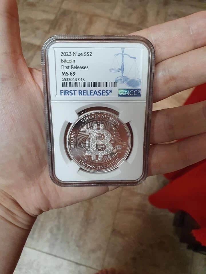 Niue Bitcoin 2023 1 Oz .9999 Silver NGC MS 69 First Releases $2 Cryptocurrency - Image 2 of 4