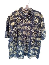 Eddie D Island Boardsports Black Gold FISH Button Shirt Mens 2X Pocket Mens
