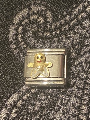Neu Gold Lebkuchenmann Emaille Silber Charm passt 9mm Klassisch Kursiv Armband