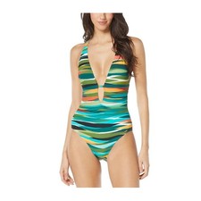 Vince Camuto Plunge One Piece Swimsuit, multi colored, Size 12, NWT