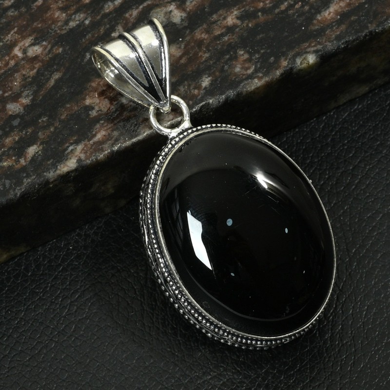 Black Onyx Gemstone Handmade Antique Design Pendant Jewelry Gift 2.2" AP-38063