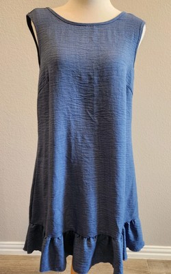 SHEIN Women's Sleeveless Ruffle Hem Dress Blue Size Medium