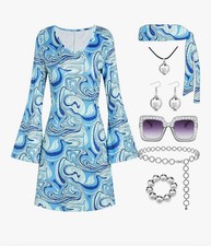 70s Disco Outfit Women, 7 PCS 70's Disco Dress Costume Hippie Clothes Accesso...