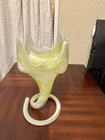 Murano Art Glass spiral base Vase Green/Yellow Swirl with white Good Condition