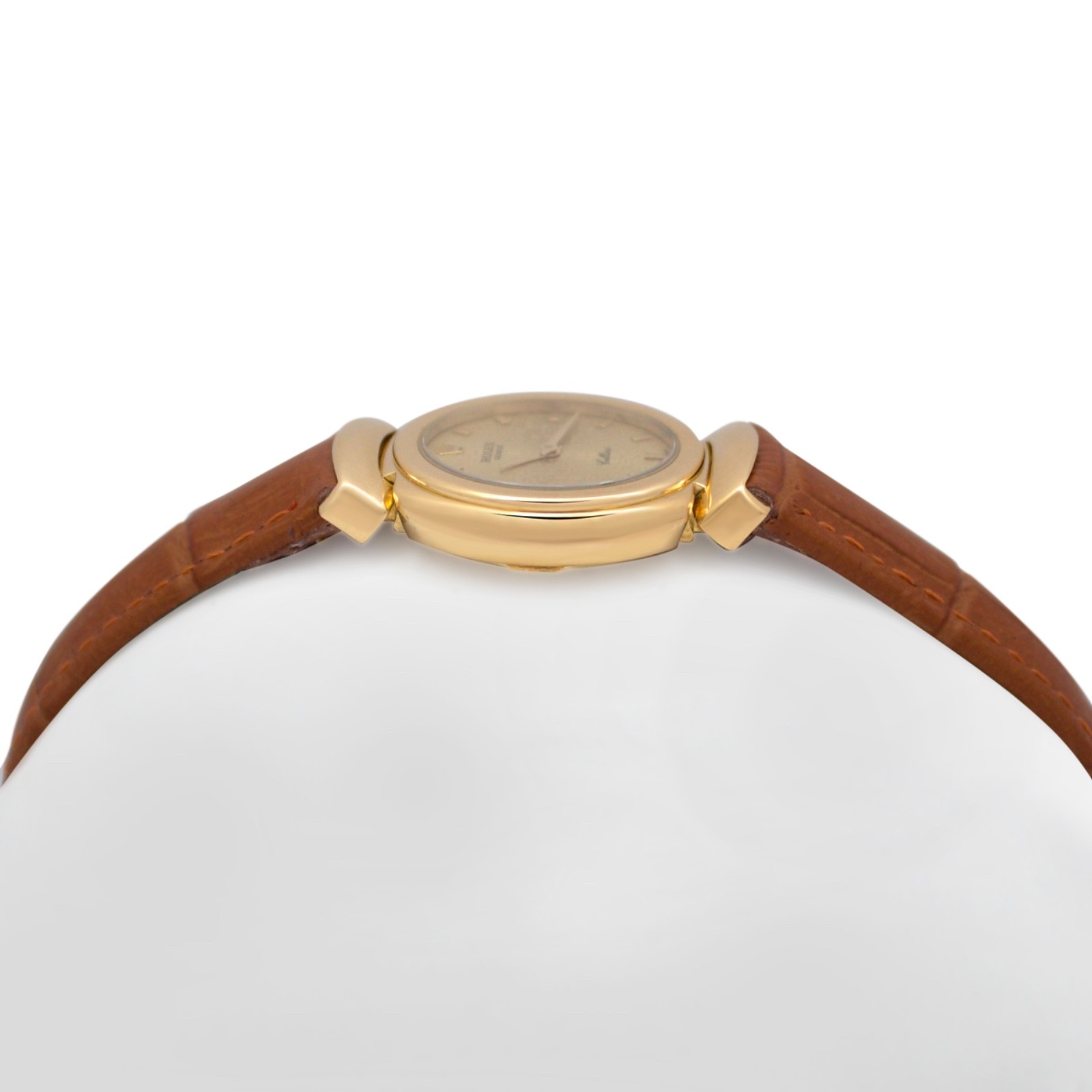 Rolex Cellini 6621 Quartz 26mm Champagne Dial 18k YG Watch Brown Leather Band image 5