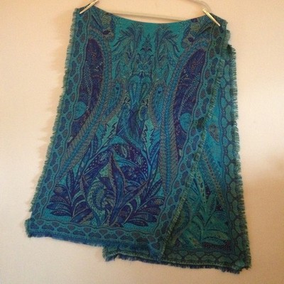 Target 22 x 74'' Fringe Hem Boho Blue Floral Paisley Woven Scarf Wrap Sarong