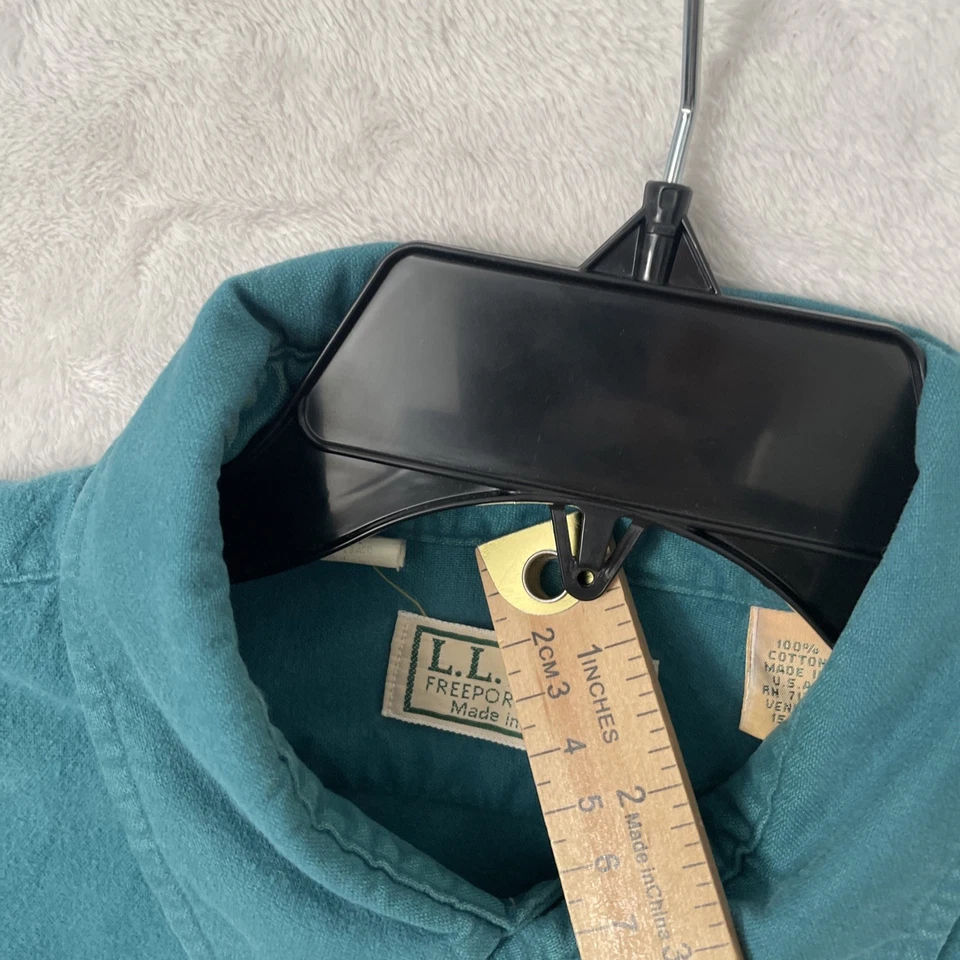 Camisa con botones LL Bean para hombre verde azulado liso grande algodón vintage años 90 manga larga Foto 4 de 4