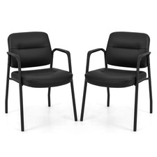 2 Pcs Upholstered PU Leather Conference Room Chairs-Black