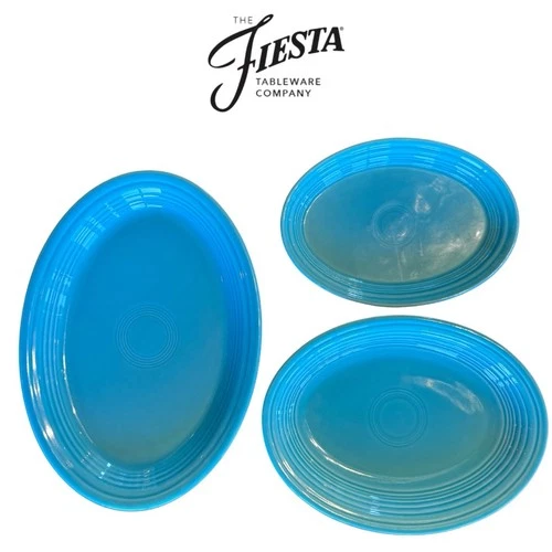 Fiesta Ware Set Of 3 Stackable Turquoise Blue Oval Serving Platters Fiestaware