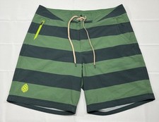 STIO Mens CFS Board Short Size 35/16 Green Striped Swim Trunks 7.5  Inseam Read