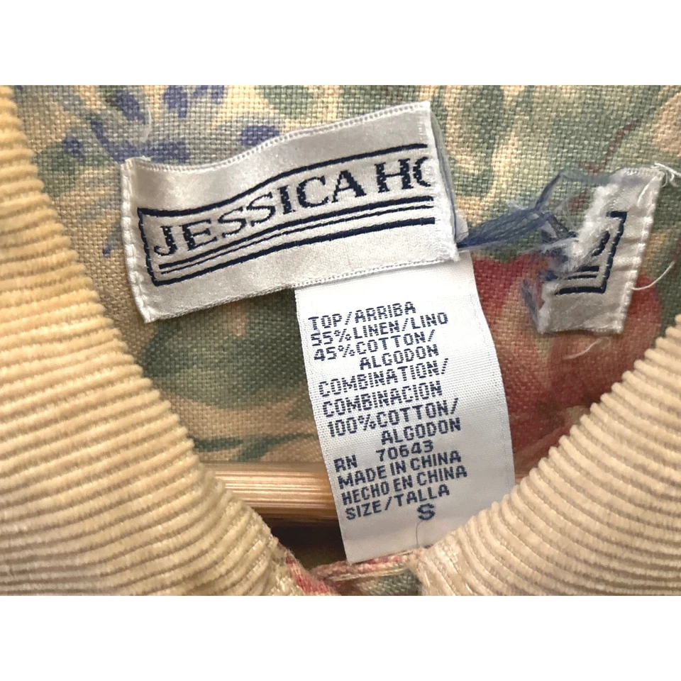 Abrigo Vintage Jessica Howard Floral Lino Algodón Tareas Cottagecore Pradera Chic Foto 3 de 4