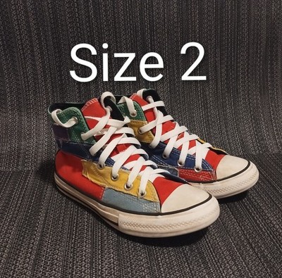 GUC Converse Chuck Boys Shoes Taylor Patchwork Multi Color Size 2 Canvas Sneaker