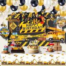 Construction Themed Birthday Party Decorations, Digger Dump Truck Backdrop Ta...