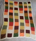 Vintage Handmade Crocheted Granny Square Afghan 65×48in..Fall Colors