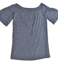 Madewell Women Sz 8 Off-the-Shoulder Bell Sleeve Striped Cotton Mini Dress NWT