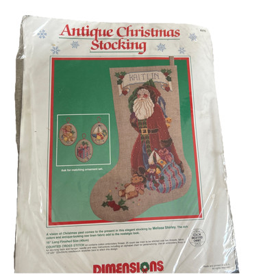 Vintage 1989 Dimensions Antique Christmas Stocking Cross Stitch Kit #8375 New 