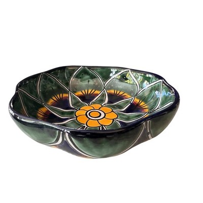 Unbranded Talavera Bowl Home 8'' Green Excellent Hand Painted Floral Lead Free
