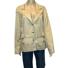 Sandro Sportswear Women Jacket Blazer Large Beige Cotton Stretch Belt Preppy