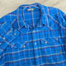 STIO Mens XL Blue Plaid Flannel Long Sleeve Button Down Shirt Outdoors