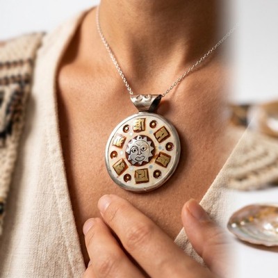 P682 Ethnic Om Mantra Lord Surya Sun Ganesha Elephant Metal Amulet Pendant Nepal