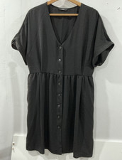 George Shift Dress V-Neck Button Front Short Sleeve Knee Length Black 18
