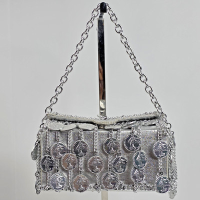 Walborg Vintage Silver Tone Coin Chains Evening Handbag Purse 4'' Strap Drop