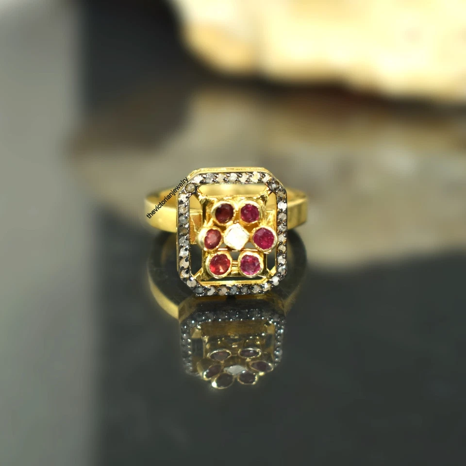 925 Sterling Silver Pearl Ruby Pave Diamond Elegant Ring Jewelry For Birthday - Image 4 of 4