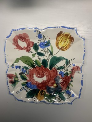 Italian Hand Painted Scalloped Square Serving Plate Nova Rosa Floral