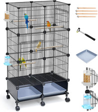 Upgraded Encrypted 46-Inch Bird Cage, with Wooden Perches, Metal Parakeet Cage w
