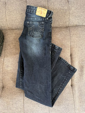 True Religion Girls Size 14 Dark Wash Blue Skinny Denim Jeans Logo Zip Button