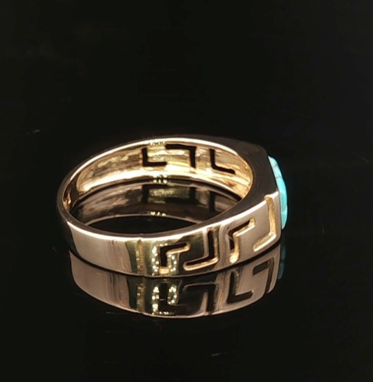 Fine 14ct Gold Turquoise Ring Rectangular Stone G… - image 4