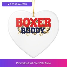 Custom Boxer Christmas Holiday Xmas Ornament Personalized Heart Shaped Dog Owner