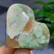 46G Natural green cherry blossom agate heart hand carved specimen