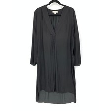 H Halston Women's Size XL Long Sleeve Hi Low Shirt Dress Split Neck Black